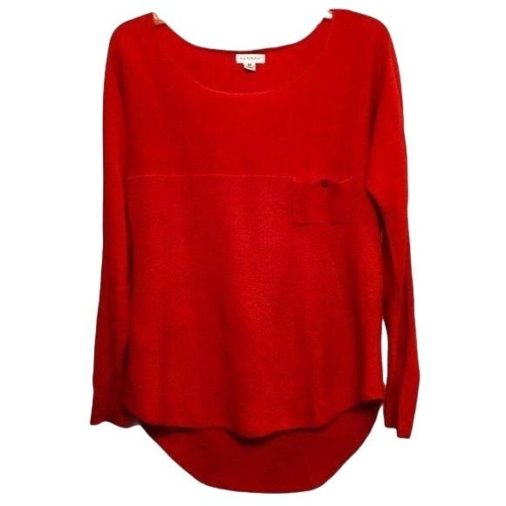 Hannah Red Long Sleeve Acrylic Sweater With Scoop Neck & Pocket Detail - Size M